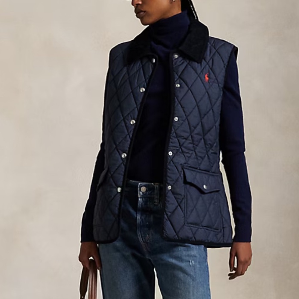 NWT Polo Ralph Lauren Corduroy-Trim Quilted Olympic NBC 2026 Vest Navy Size S